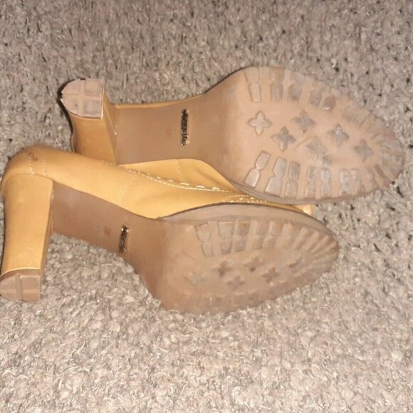 UTERQUE-Tan Leather Wingtip Pumps-Platform-Stitching-Tassels-Sz 36-Near Mint - Picture 3 of 7